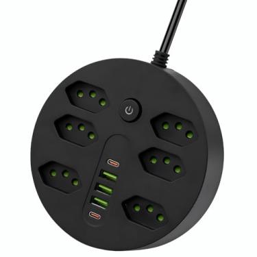 Imagem de Extensão Tomada, Régua Tomada, Régua de Energia, 6 Tomadas, 3 Interfaces USB, 2 Porta USB Tipo-C, Cabo de Alimentação de 1,9 metros, Suporte a Tensão de 110-220V, Potência de 2500W, Preto (Preto)