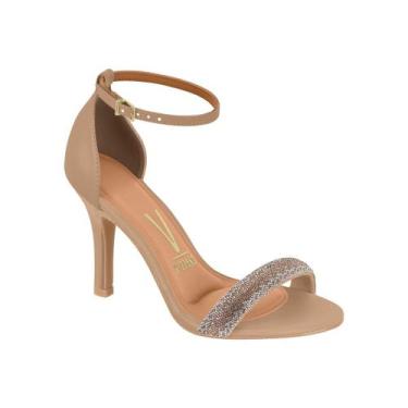 Imagem de Sandália Feminina Vizzano Salto Alto Fino Tira Strass , Nude, Bege, Cr