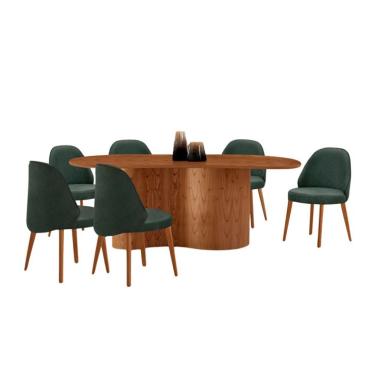 Imagem de Mesa de Jantar Orgânica com Tampo Laminado e 6 Cadeiras Floripa Veludo Jade e Imbuia Natural