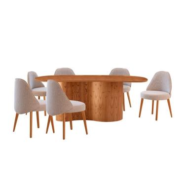 Imagem de Mesa de Jantar Orgânica com Tampo Laminado e 6 Cadeiras Floripa Linho Bege e Imbuia Natural
