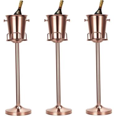 Imagem de Balde de gelo champanhe de aço inoxidável com suporte, ouro, base resistente, capacidade de 5,4 kg, (ouro rosa, 3 pacotes)