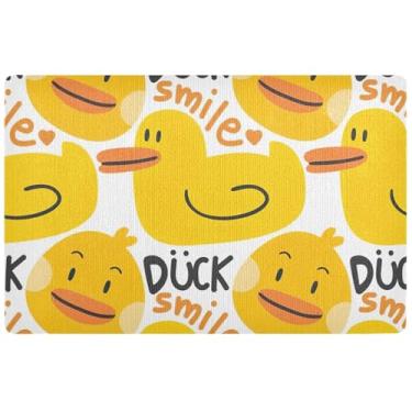 Imagem de TSENQUE Tapete personalizado fofo de desenho animado de pato fofo à prova d'água tapete de boas-vindas tapete de entrada lavável para interior de casa 81 x 50 cm