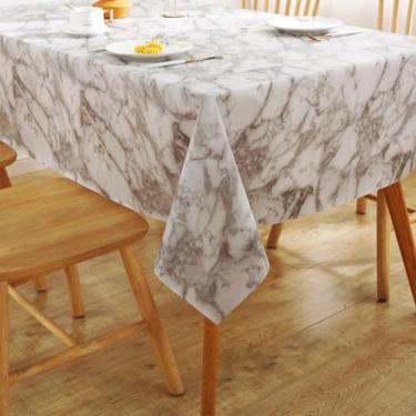 Imagem de Toalha de mesa de vinil mármore PVC para mesas de jantar, toalha de mesa retangular rústica de plástico retangular elegante vintage toalha de mesa com pano de limpeza à prova d'água para decoração de