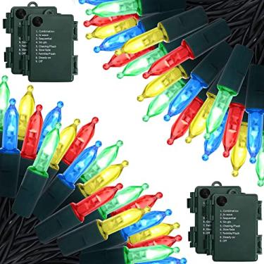 Imagem de Zaffaella Luzes de Natal operadas por bateria, pacote com 4, 5,2 m, 50 luzes de LED mini com 8 modos de temporizador automático, luzes de árvore à prova d'água para decoração de jardim, guirlanda de