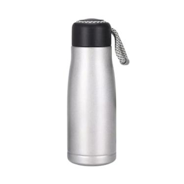 Imagem de Garrafa Térmica Inox 350ml com Alça de Corda | Tampa Antivazamento e Isolamento Térmico para Bebidas Quentes e Frias (Prata.)
