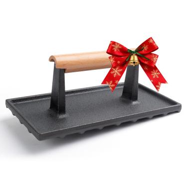 Imagem de SHINESTAR Prensa de bacon, prensa de ferro fundido de 20 cm × 10 cm para grelha Blackstone, ideal para bacon, hambúrguer, panini, pré-temperado, cozinha interna e externa, retangular