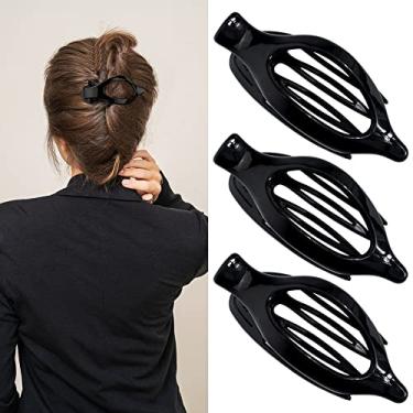 Imagem de Grampos de cabelo planos para cabelos grossos e finos - Clipes jacarés grandes foscos, presilhas de bico de pato, clipes de garra de cabelo neutro para mulheres, 3 peças (preto)