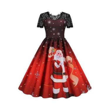 Imagem de Vestido De Festa Vintage De Natal plus Size Com Renda, Manga Curta, El