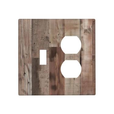 Imagem de SGEDAO Capas decorativas para tomadas de madeira retrô, placa de madeira vintaga, placa de parede de 2 gangues, interruptor único, combo duplex, dois interruptores de luz, placa de cobertura jumbo