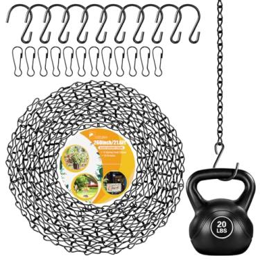 Imagem de ZUZUAN Conjunto de correntes de metal preto de 660 cm com ganchos para pendurar para plantadores, gaiola de pássaros, luzes de cultivo, lanternas, outdoors, carrilhão de vento e ornamentos, ganchos de
