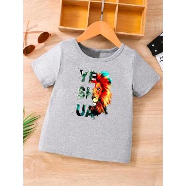 Imagem de Camiseta Infantil Algodão T Shirt Menina Menino YESHUA Estampada, Cinz