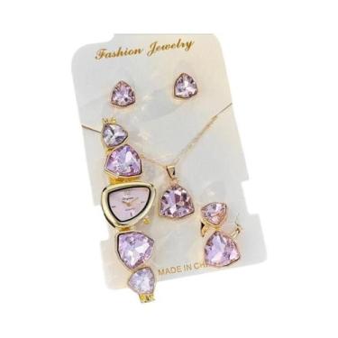 Imagem de Relógio De Luxo Feminino Com Conjunto De Joias De Diamante Colorido Em