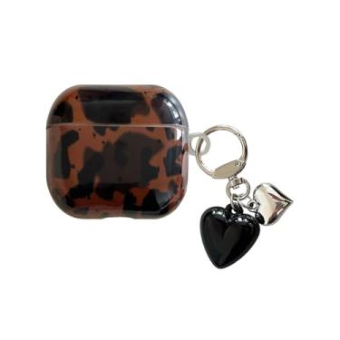 Imagem de Capa de tartaruga marrom retrô para AirPods 4rd com chaveiro 3D Love - Linda estampa âmbar de guepardo, capa protetora moderna e brilhante para meninas e mulheres para AirPods 4 (concha de tartaruga)