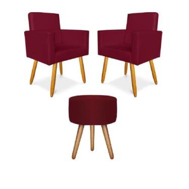 Imagem de Kit 2 Poltrona Nina com Puff Redondo para Recepção Escritório Consultó