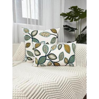 Imagem de Capa De Almofada De Lona Bordada Com Folhas, Macia E Durável, Decoraçã