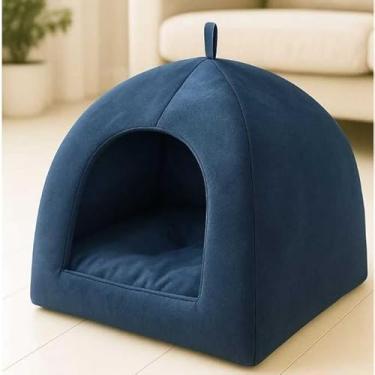 Imagem de Cama e Toca Pet 2 em 1 – Almofada Removível, Fundo Impermeável – Conforto para Cães e Gatos Pequenos e Médios(Suede Azul,GG)