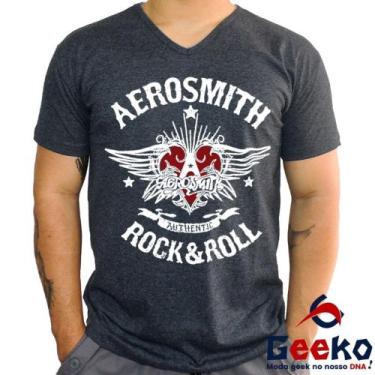 Imagem de Camiseta Aerosmith 100% Algodão Rock & Roll Geeko, Grafite gola v, G