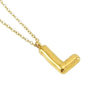Imagem de Colar de Letra Bolha Personalizado para Mulheres, Colar Inicial Banhado a Ouro 18K com Corrente Cruzada em Aço Inoxidável, 45 cm, 26 Letras, Jóia de Moda e Presente Estiloso (dourado,L)