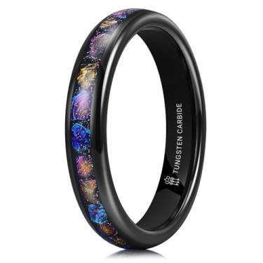 Imagem de THREE KEYS JEWELRY Alianças de casamento masculinas femininas de tungstênio 8 mm e 4 mm Galaxy Series com opala sintética incrustada, Metal, Sem pedra preciosa