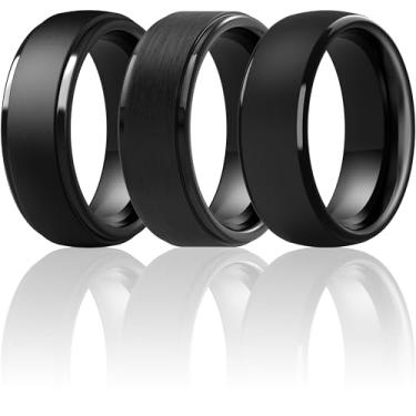 Imagem de ThunderFit Anéis de silicone para homens, alianças de casamento de silicone preto fosco, 2,8 mm de espessura, alianças de noivado masculinas de borracha, pacote variado de 1/3, 11.5-12 (21.30mm