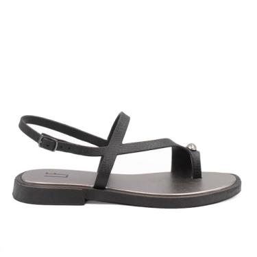 Imagem de Zatta Rasteira Feminina com Detalhe Metal no Dedo, Solado Borracha, Fivela Ajustável, Casual (Preto, BR, Adulto, Numérico, 39)