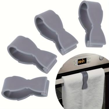 Imagem de Clipe de toalha de plástico montado na parede (4 peças) - Gancho prático antiderrapante estilo casual, adequado para cozinha, banheiro, alça de forno, máquina de lavar louça, toalheiro seguro para