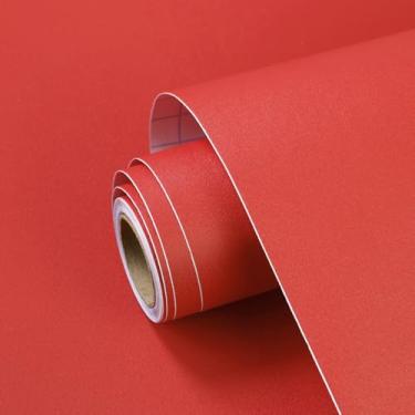 Imagem de Papel de parede vermelho vermelho sólido para contato com um conjunto de rolo de vinil autoadesivo fosco à prova d'água de 59,9 cm x 599,4 cm para revestimentos de parede, armários, bancadas, quarto