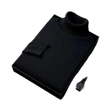 Imagem de Suéter Masculino De Gola Alta De Manga Longa Slim Fit Tricotado Em Cor