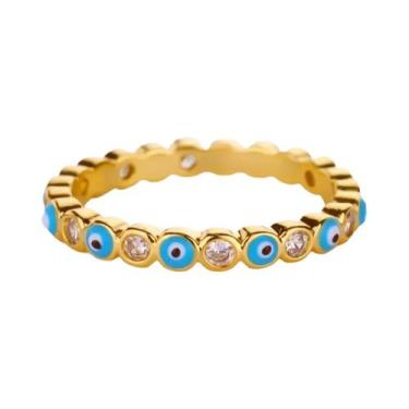 Imagem de Anel De Casamento Feminino Ajustável Em Aço Inoxidável Dourado Com Zir