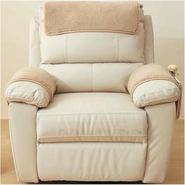 Imagem de Conjunto de 3 capas para apoio de braço de sofá com base antiderrapante e bolso de armazenamento. Capa para encosto de cabeça de cadeira/namoradeira