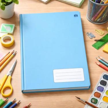 Imagem de Caderno Grande Capa Dura 96 Folhas Pautadas, Azul, Papel, 28,5x21x1 cm, Costurado, para Alfabetização e Caligrafia