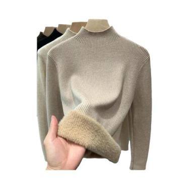Imagem de Suéter De Inverno Feminino Com Gola Alta, Quente, Forrado De Veludo, A