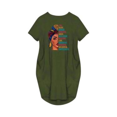 Imagem de Vestidos casuais soltos femininos plus size de manga curta com gola re