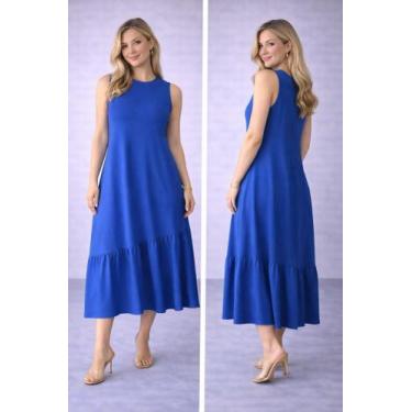 Imagem de Vestido Midi Cavado Evase Com Barrado Franzido Estiloso Verão - N Clot