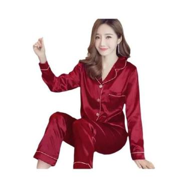 Imagem de Conjunto De Pijamas De Seda Femininos, Roupa De Dormir Casual E Macia,