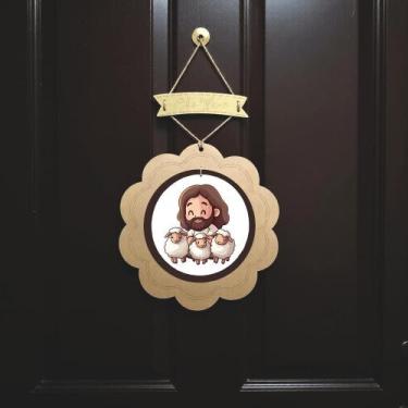 Imagem de Guirlanda De Páscoa Religiosa Redonda Decoração De Porta com imagem de