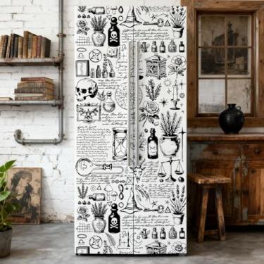 Imagem de GOMAKERER 2 peças de envoltórios de geladeira removíveis com tema de alquimia de plantas, adesivo autoadesivo para porta de geladeira mural de vinil para decoração de bar de cozinha, 40 x 192 cm