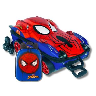 Imagem de Kit Mochila Rodas Escolar Homem Aranha Lancheira 3D Meninos, Azul