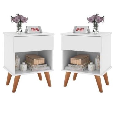 Imagem de Kit com 2 Mesas de Cabeceira para Quarto 1 Gaveta Retrô com Prateleira