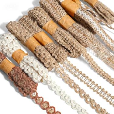 Imagem de Mabor Pacote com 9 fitas de serapilheira, fita de artesanato de juta para costura DIY, acabamento de renda vintage, embrulho de presente e decorações de festa