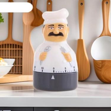 Imagem de Temporizador mecânico de cozinha, temporizador de contagem regressiva de 60 minutos, despertador em forma de chef, cronômetro manual, despertador alto em forma de chef, contador de lembretes para