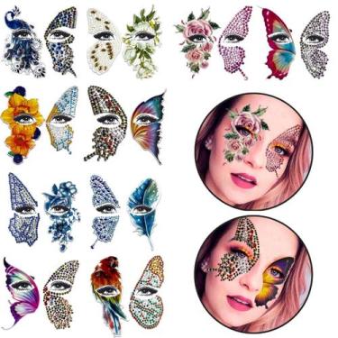 Imagem de Kit 10 Adesivo Rosto Carnaval Halloween Festa Fantasia Maquiagem Artís