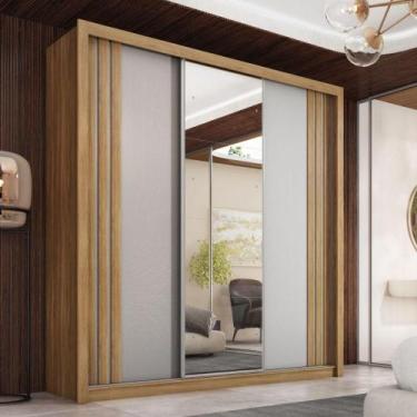 Imagem de Guarda Roupas Casal Com Espelho 3 Portas De Correr 2 Gavetas Moema Fle