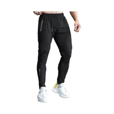 Imagem de Calças Masculinas Leves Com Cintura Elástica E Bolso Com Zíper, Calças