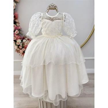 Imagem de Vestido Infantil Off White com Busto de Renda para Daminhas de Festas 
