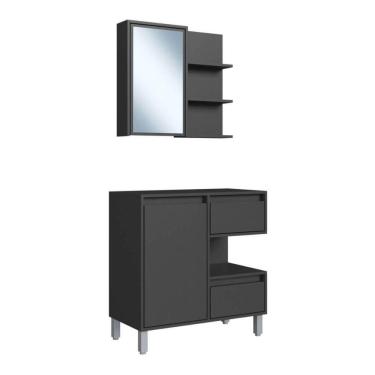 Imagem de Gabinete Banheiro 80cm Paula Grafite com Espelheira 1 Porta Sem Cuba