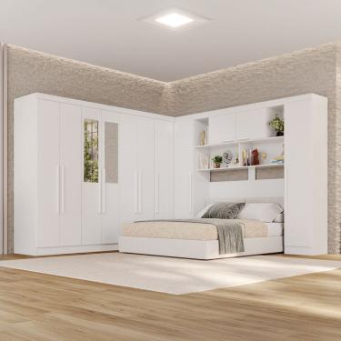 Imagem de Guarda-roupa de Canto com Espelho Modulado 11 Portas 2 Gavetas Brasil Branco