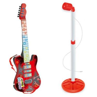 Imagem de Kit De Guitarra Elétrica Infantil Com Microfone Vermelha Domni