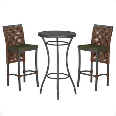 Imagem de Mesa Bistro E 2 Banquetas Roma Preta Corda Náutica 13 Trama Marrom