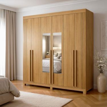 Imagem de Guarda-roupa Casal 6 Portas 4 Gavetas Mdf com Pés e Espelho Liss Cinamomo